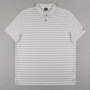 Oakley Hydrolix Polo Shirt Mens Size L White Gray Striped Regular Fit Polyester